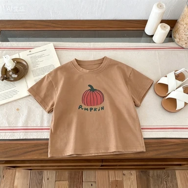 Children's T-shirt Cute Pumpkin Pattern - Spring/summer - Comfortable And Breathable Top For Boys And Girls
