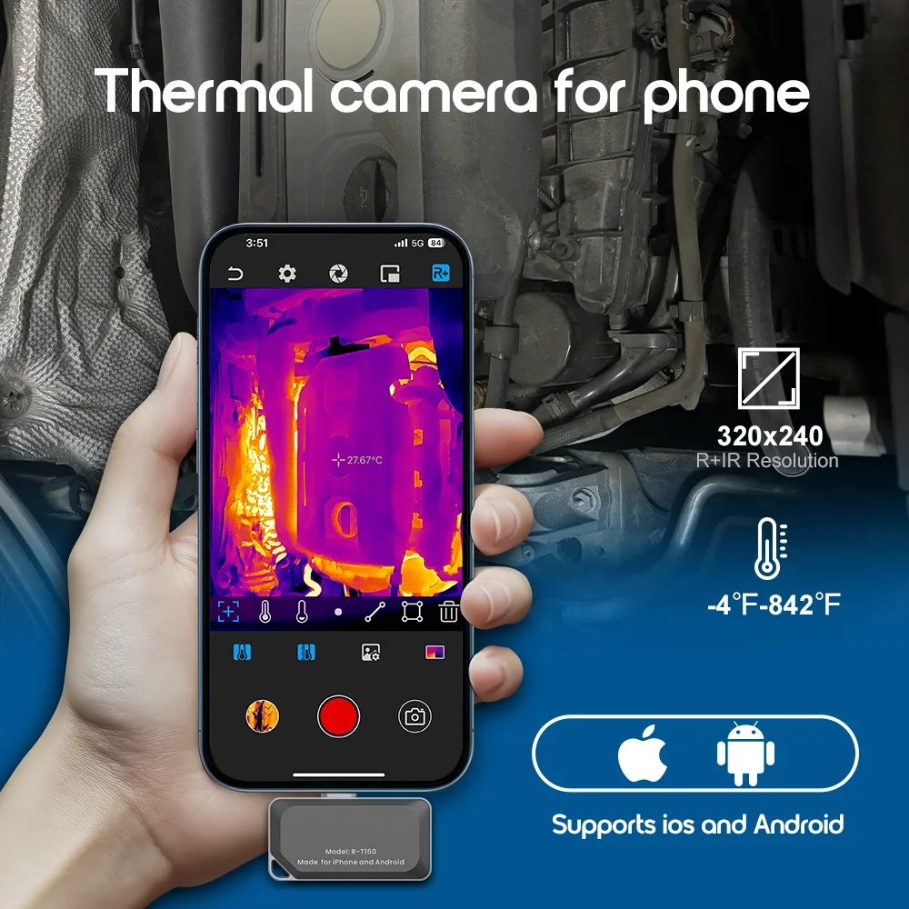 Nohawk Thermal Camera for iPhone&Android 320*240 Super Resolution 450℃ 25HZ HVAC House Inspection Camera PCB Circuit Detect
