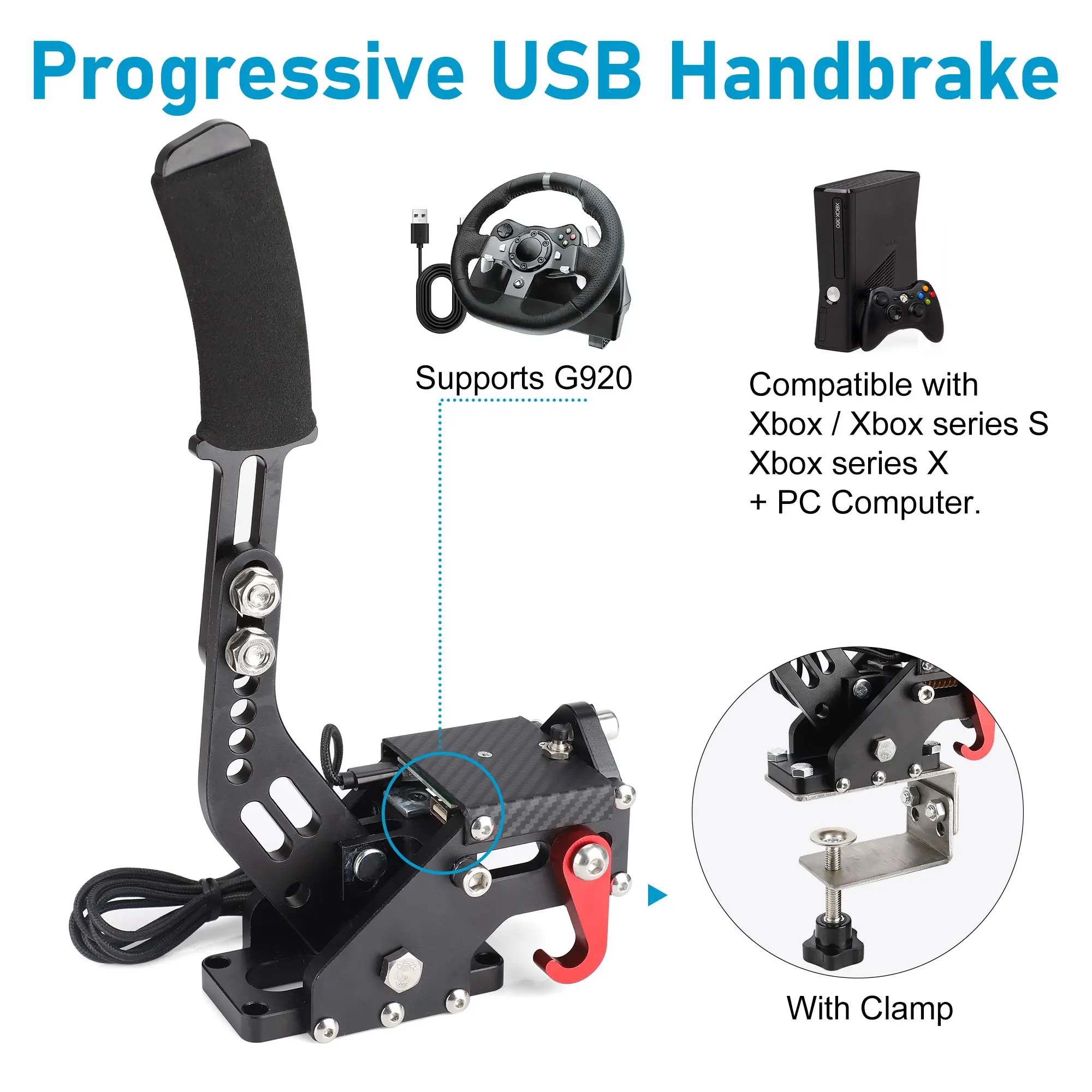 64 Bit Professional Gaming Peripherals With Clamp Handbrake Only for G920 For Xbox / Xbox series S / Xbox series X + PC