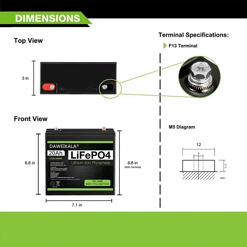 LiFePO4 Battery Pack 12V 20AH Built-in BMS Lithium Iron Phosphate Cells For Replacing Most of Backup Power Home Energy Storage