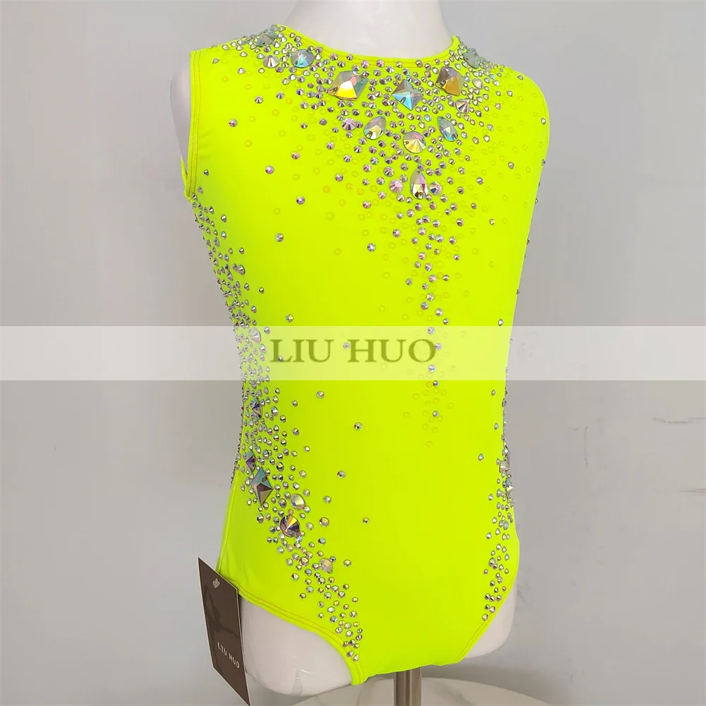 LIUHUO Anpassen Frauen Mädchen Kostüm Leistung Rhythmische Gymnastik Trikots Wettbewerb Eislaufen Kleid Grün Teen Modern