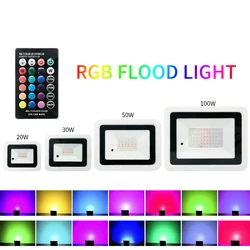 LED RGB Flood Light 100W 50W 30W 20W AC220V IP68 Waterproof Outdoor Spotlight Street Light Foco LED Projector RGB Reflector