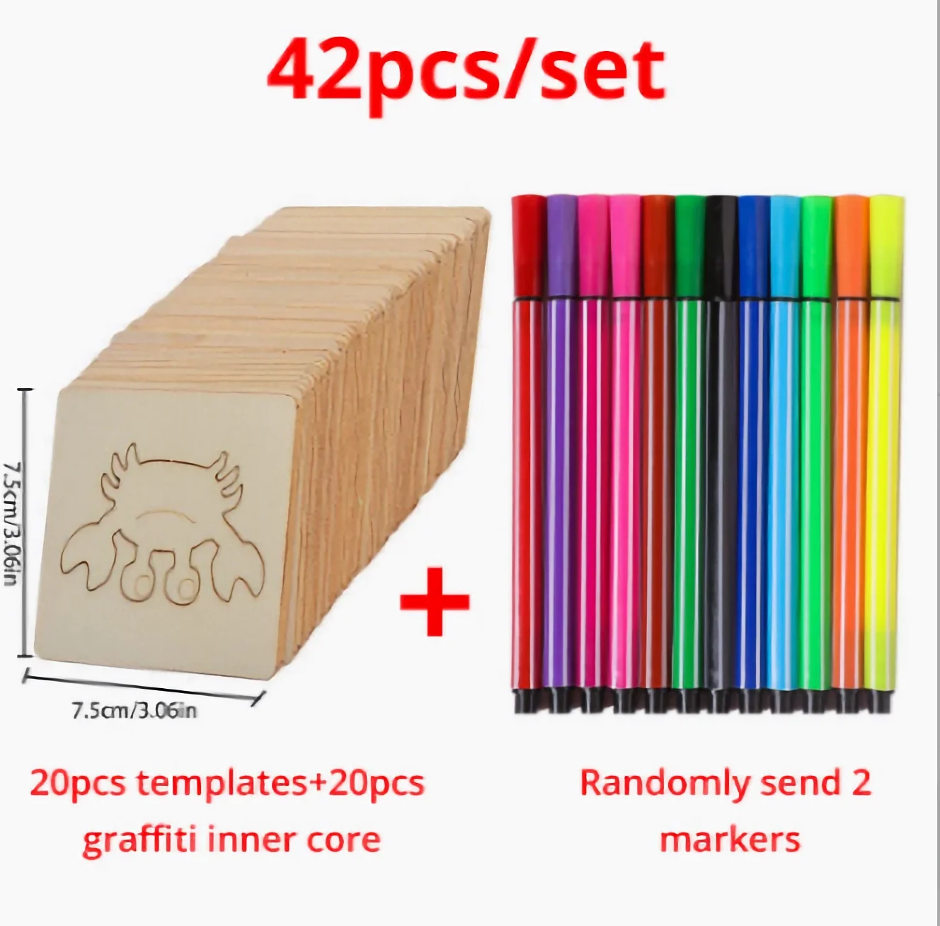 42pcs Wooden DIY Drawing Template Templates With Markes, Children\'s Drawing Template Drawing Tool Set 42pcs Wooden DIY Drawing T