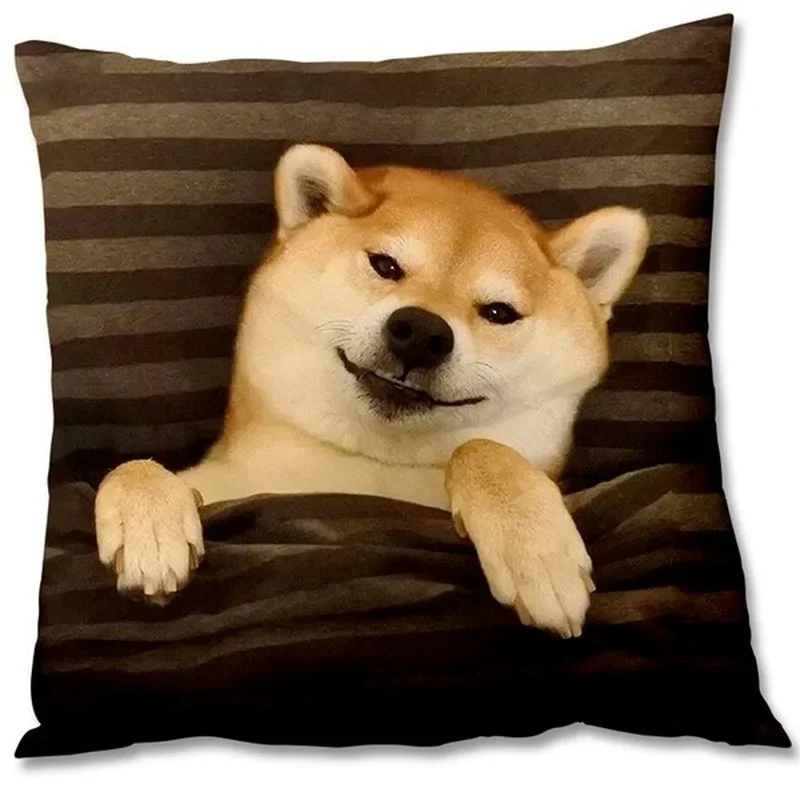 Cute Pet Dog Cushion Cover Shiba Inu Throw Pillow Cover Living Room Sofa Cushion Cover Home Decoration Pillowcase 45*45cm