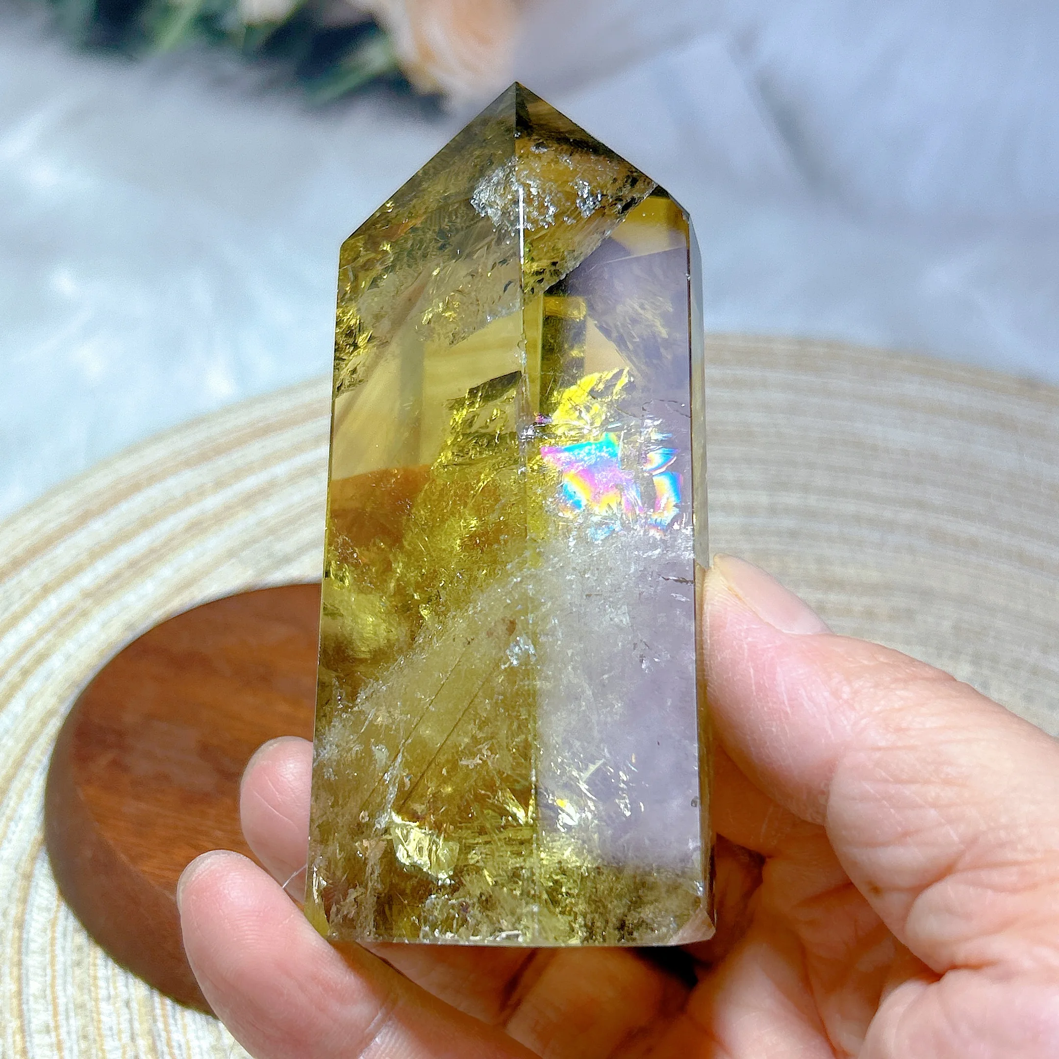 Rare Natural Crystal Smokey Citrine Quartz Tower Point Rainbow Fantome Mountain Healing High Quality Precious Home Decoration