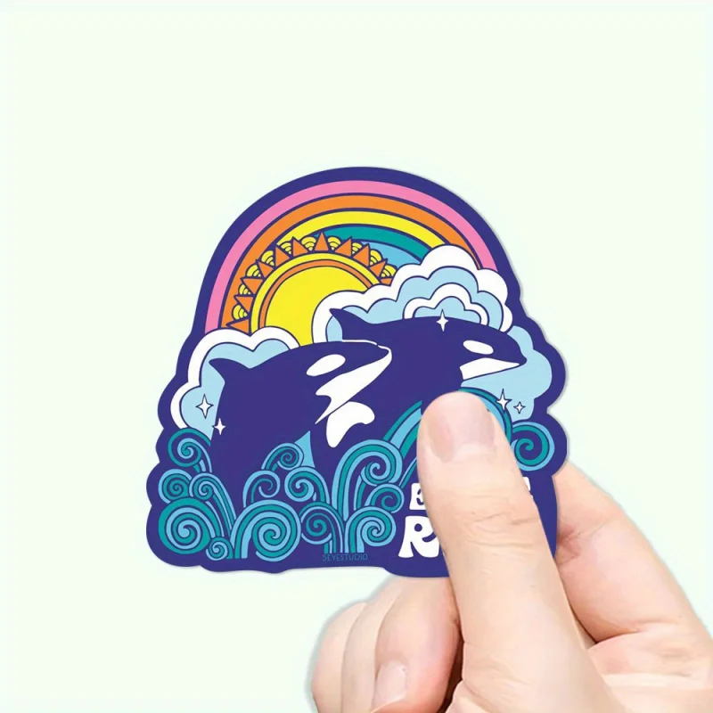 

“Eat the Rich”Orca Sticker - Glossy Rainbow Wave Design，Suitable for Laptop、Water Bottle、Notebook