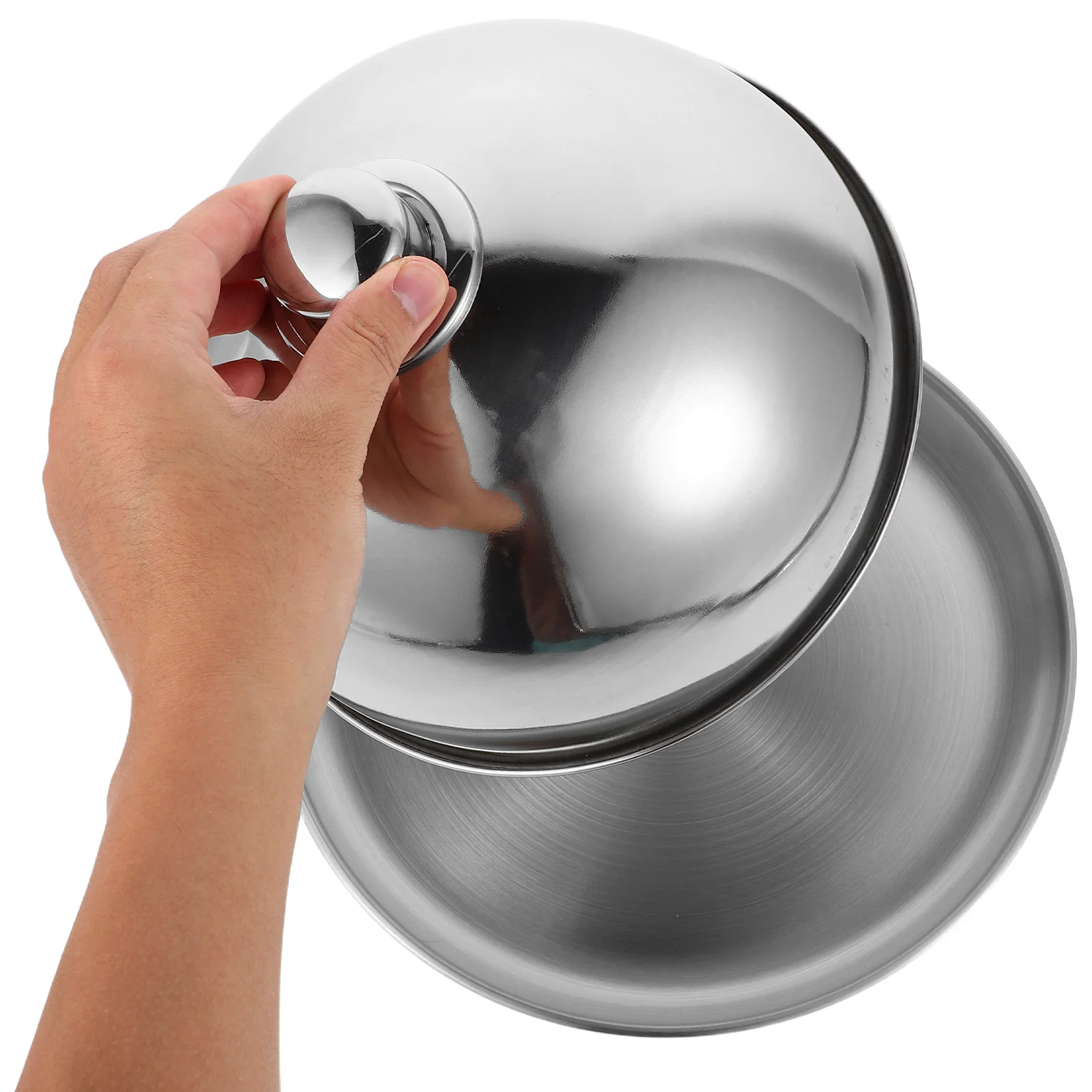

2pcs Stainless Steel Food Cover Dome Round Metal Tray For Steak Pastry Cake Griddle Basting Serving Platter Buffet Display