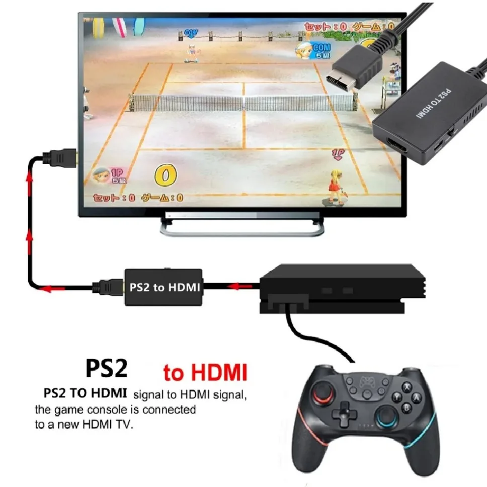 PS2 to HDMI Converter 480i/480p/576i/720P/1080P Audio Video Adapter Cable Supports PC All PS2 Display Modes For PlayStation 2