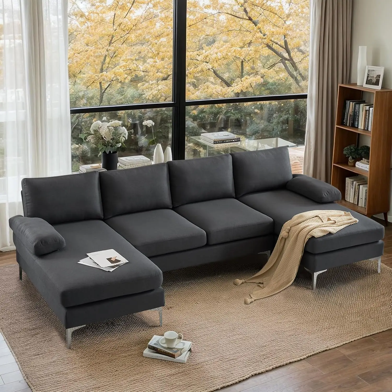 

110" Modern U Shaped Sectional Couch with 51" D Double Chaise for Living Room