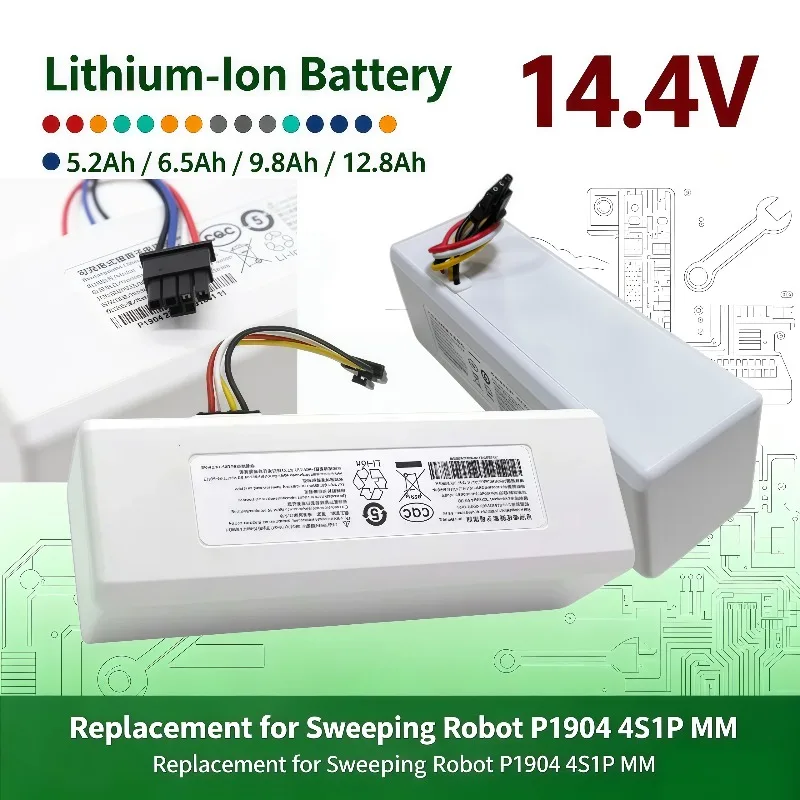New 5.2Ah 6.5Ah 9.8Ah 12.8Ah 14.4V Li‑ion Replacement Battery For Sweeping Robot P1904 4S1P MM