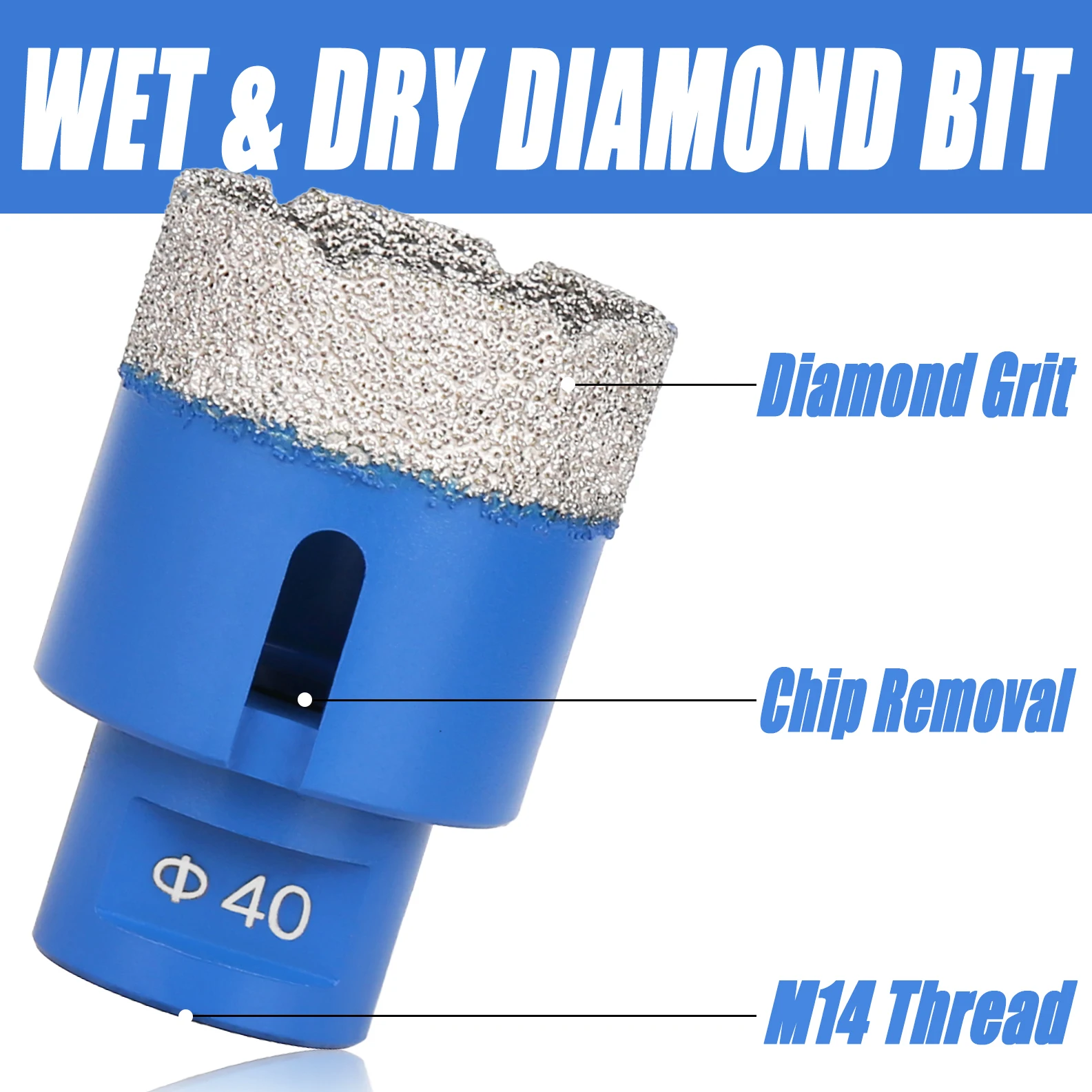 1 Stück 6mm-120mm M14 Gewinde Trocken-Vakuumgelöteter Mauerlochsägen-Bohrer Diamant-Kernbohrer für Keramikfliesen, Granit, Marmor – Detail 4