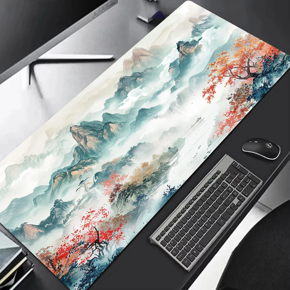 

Ink Style Autumn Maple Desk Pad Extra Large Soft Rubber Mouse Pad Elegant Aesthetic Gaming Keyboard Mat Multi-Size Desk Mat