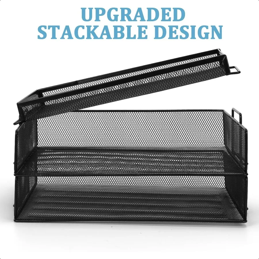 Органайзер для бумажных лотков для писем, 3-уровневый сетчатый настольный органайзер для файлов, лотки для писем, штабелируемые порта, съемный дизайн, черный