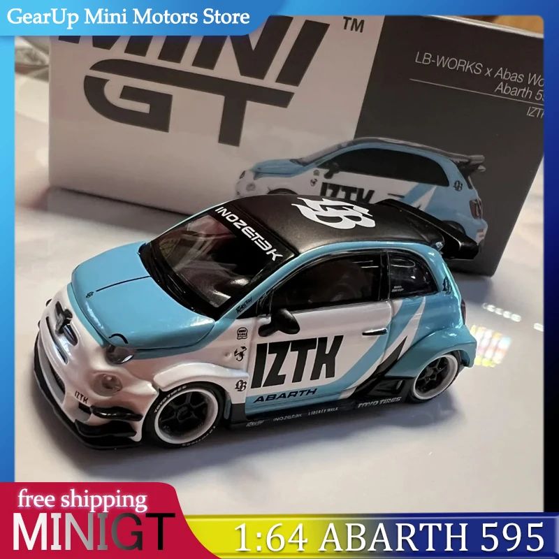 

MINIGT 1:64 Abarth 595 Widebody Liberty Walk LBWK Тюнинговая версия IZTK Livery Литая под давлением модель автомобиля из сплава для любителей коллекционных автомобилей