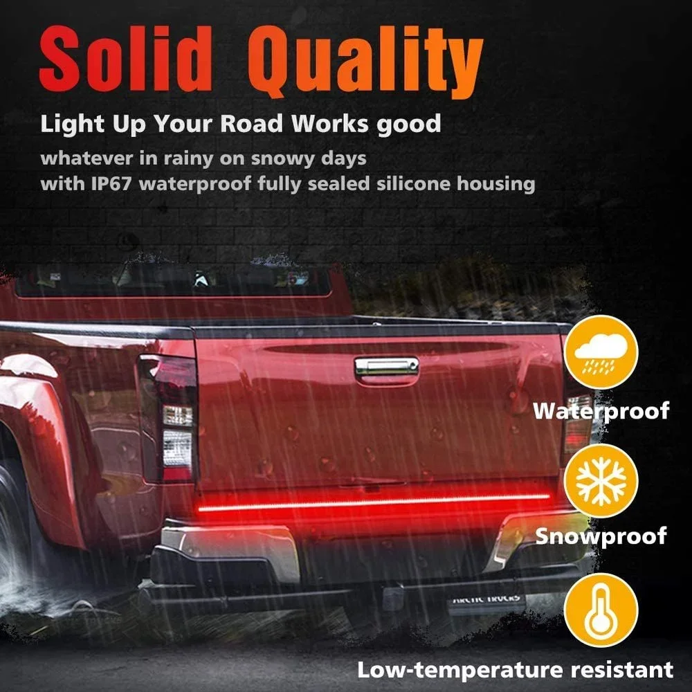 12V 48/60 Inch Car Brake Turn Light Warning Signal Flexible LED Strip Rear Tail Running Reverse Double Flash Lights Red