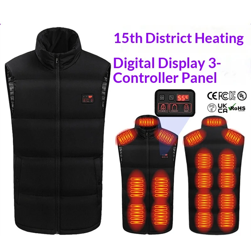 

Жилет с подогревом и экраном дисплея, контролируемый температурой, пятинадцать зон, тепло, осенне-зимнее снаряжение для езды на мотоцикле