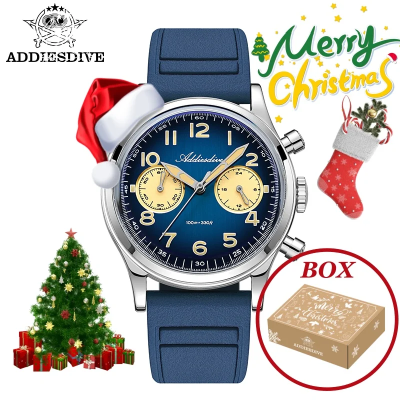 

ADDIESDIVE Man Watch 10Bar Waterproof AD2516 Super Luminous Bubble Mirror Glass VK64 Chronograph Quartz Watch Christmas Gift