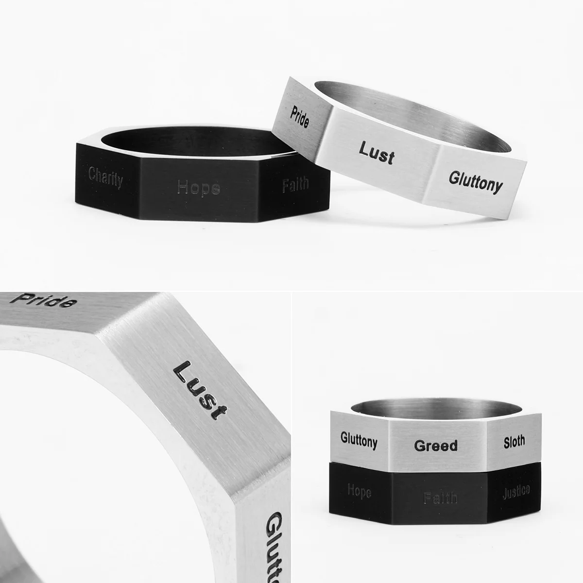 7 Deadly Sins 7 Holy Virtues Stainless Steel Men Rings Punk New In For Male Women Fashion Jewelry Creativity Gift Wholesale view 6