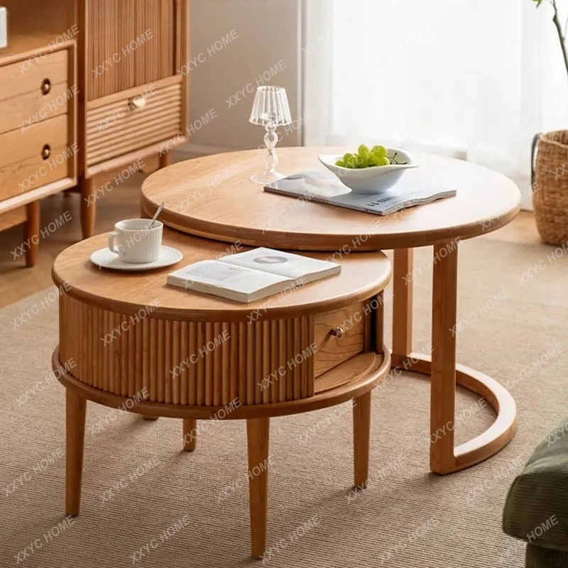 

Круглый журнальный столик из массива дерева с дубовой окантовкой, в японском стиле, средневековый, из вишневого дерева, для дома