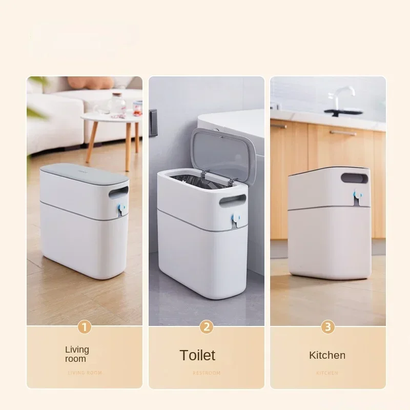 Creative Stitched Trash Can with Lid Household Toilet Kitchen Living Room Automatic Wrapping Paper Bucket Convenient Compost Bin