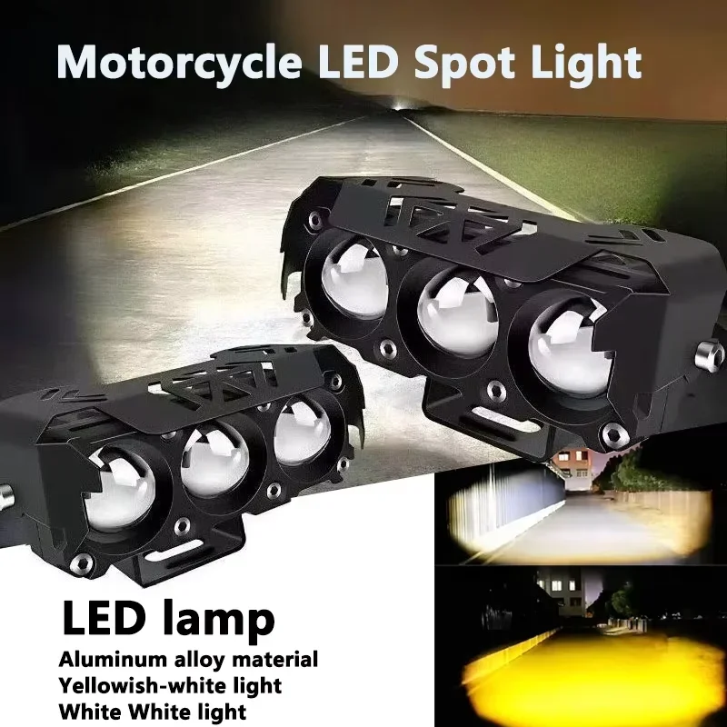 TCYATO Motorcycle LED Spotlight Dual Color Fog Lamps for Car Trucks Mini Lens Headlight Driving Light motorcycle accessoriesO