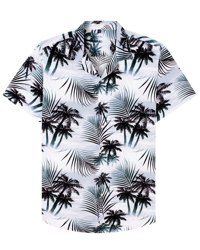 Summer Fashion Mens Hawaiian Shirts Short Sleeve Button Coconut Tree Printed Casual Beach Aloha Shirt Plus Size 6XL Hombre Ropa