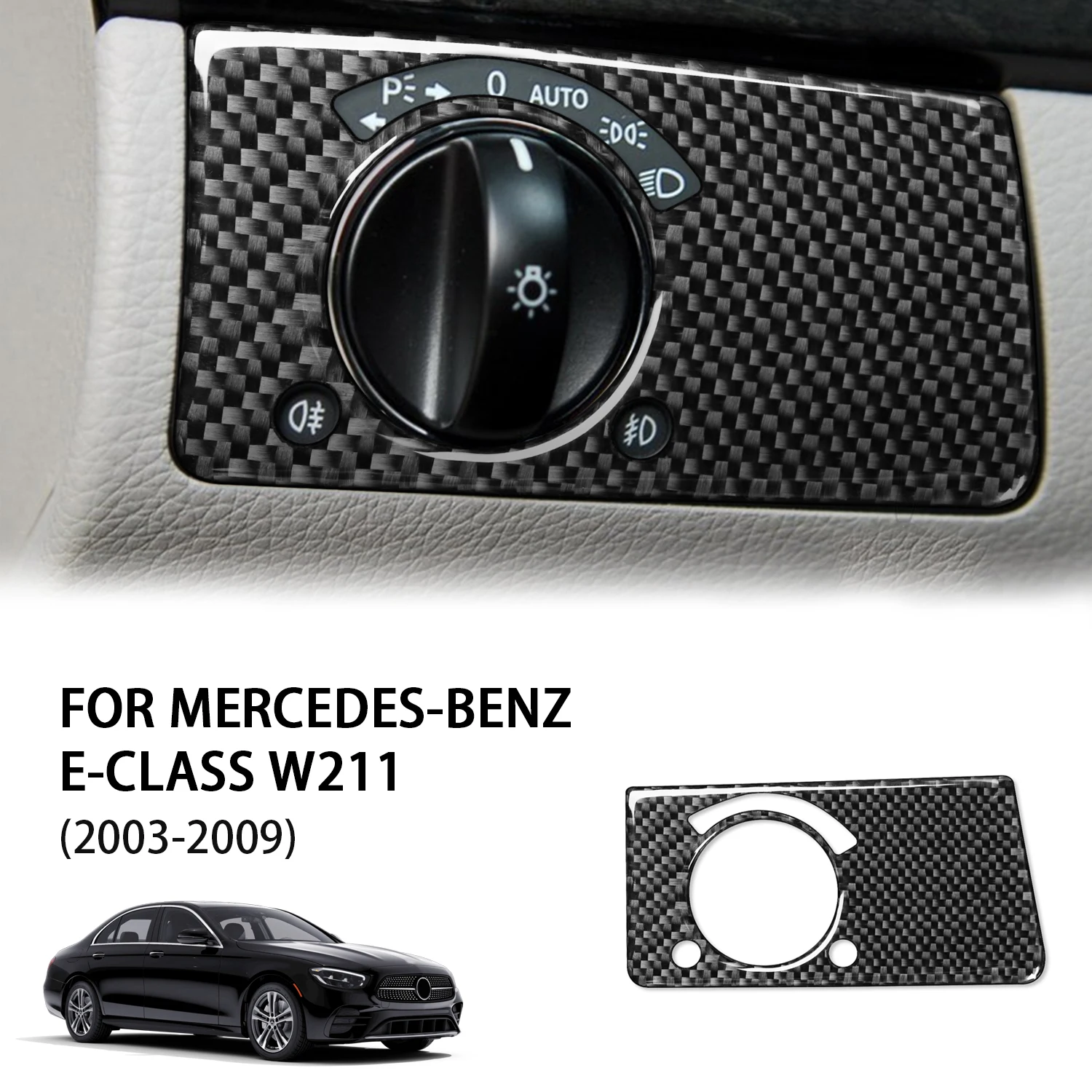 For Mercedes W211 Benz E-Class 2003-2009 Carbon Fiber Car Headlight Switch Button Sticker Frame Trim Cover Auto Assesories