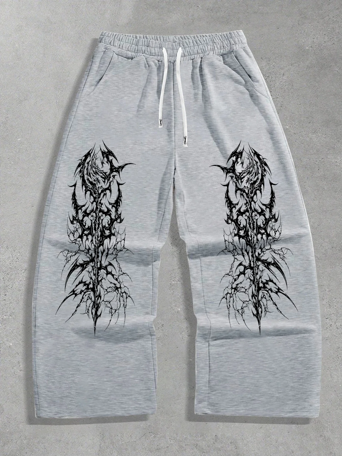 2026 New Model Men Gothic Vertical Graphic Wide Leg Sweatpants Drawstring Loose Straight Baggy Y2K Dark Punk Streetwear Pants.
