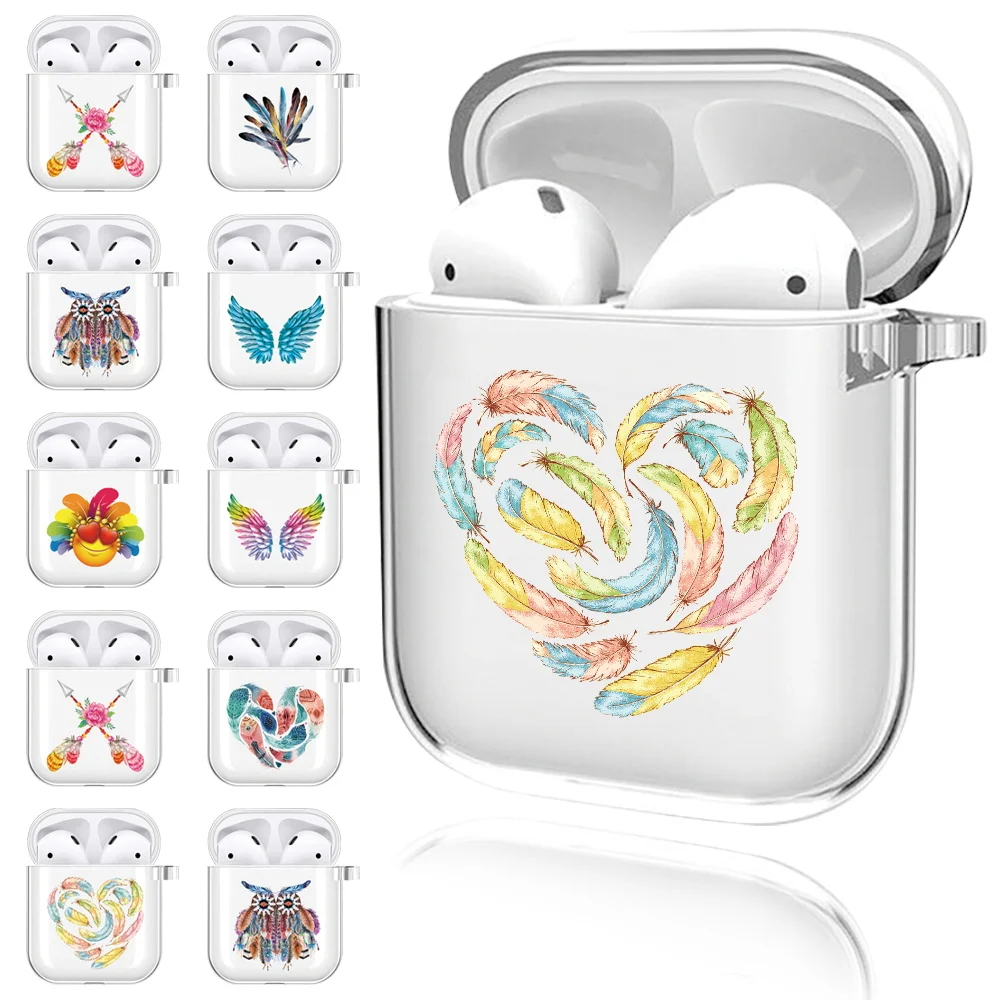 

2022 New Silicone Earphone Cases for Apple AirPods 1/2 Gen Feather Print Earphone Protective Case Bluetooth Earphone Cases Bags