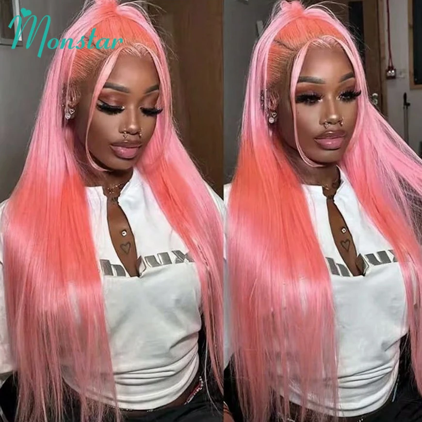 

Pink Wig Bone Straight Colored 100% Human Hair Wigs 13x6 Hd Lace Frontal Wig Brazilian Remy Light Pink Lace Front Wig Human Hair