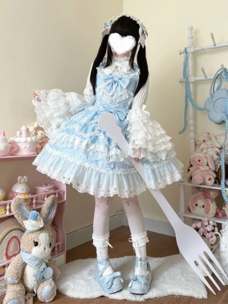

Лолита Kawaill платье миди в стиле принцессы с бантом и кружевом Harajuku, повседневное тонкое женское платье с расклешенными рукавами, элегантное вечернее милое платье