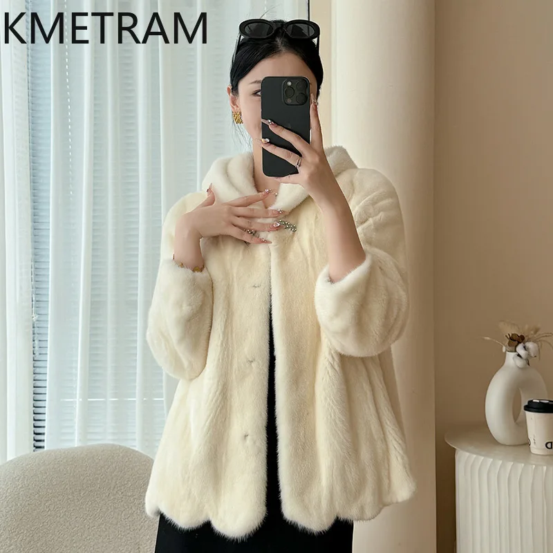 Damska kurtka z naturalnego futra norek, białe prawdziwe futro z kapturem, wysokiej jakości zimowa odzież damska, futrzane kurtki 2025 шуба женская