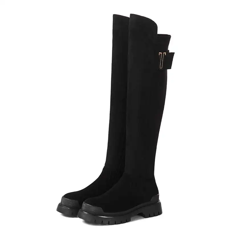 Krazing Pot High Quality Cow Leather Platform Thigh High Boots Round Toe Casual Winter Shoes Zip Dress Over The Knee Boots L92