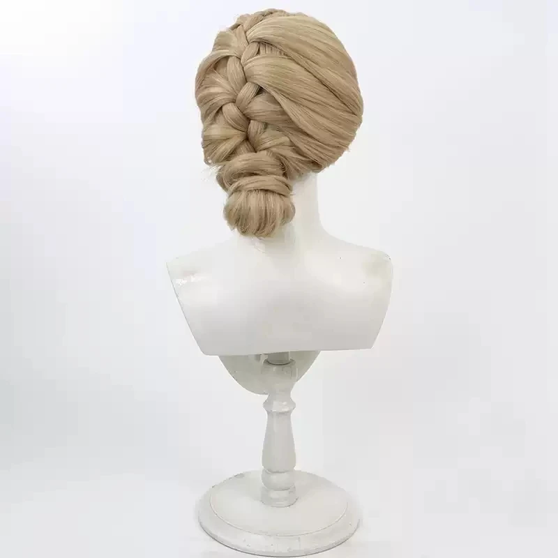 New Type Anna Cosplay Wig Short Braid Light Yellow Heat Resistant Synthetic Hair Halloween Party Role Play + Wig Cap