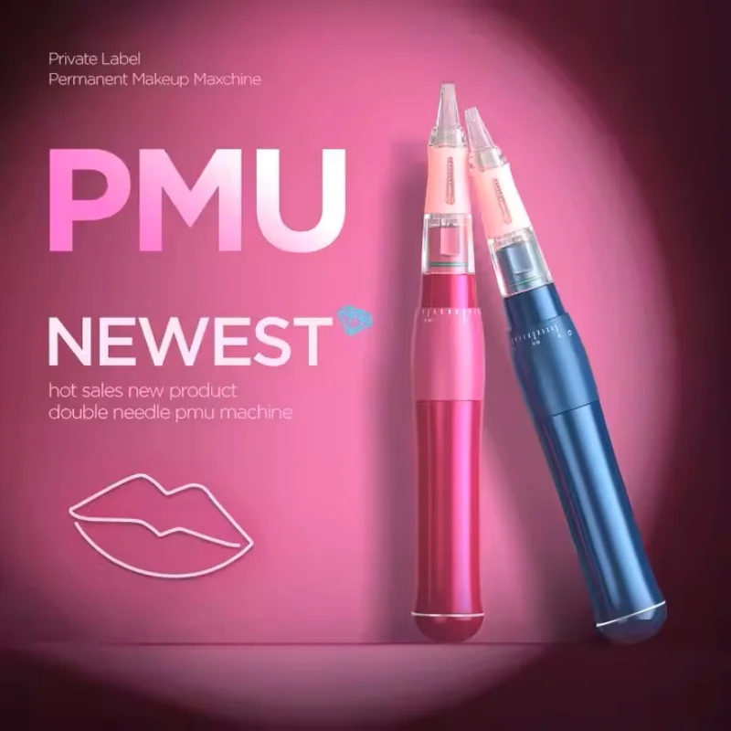 

FAMISOO Newest Pink Lip 2.0mm Electric Tattoo Gun Pen Machine Double Needle Cartridge Machine PMU Makeup Pen for Permanent
