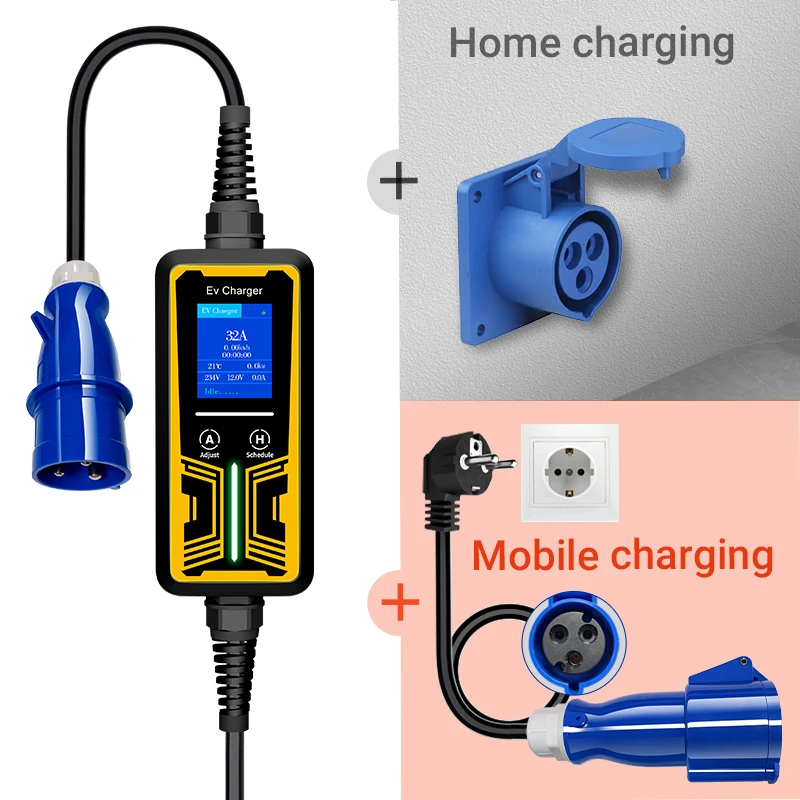 Acodo EV Charger CEE Female Plug 3 Pins Adapter Waterproof Connection WallMount Socket Connect with 32A 1Phase 7KW Charger