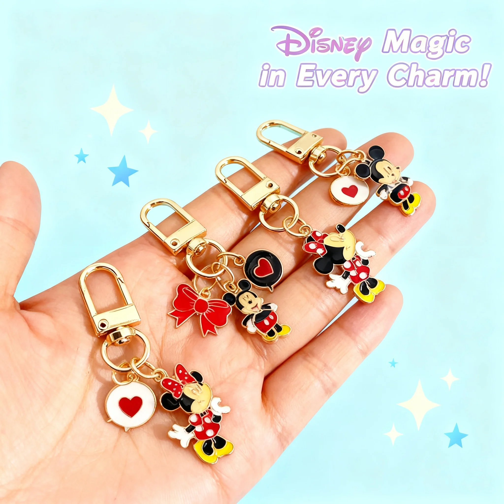 

2 шт. Брелоки-подвески Disney с Микки Маусом и Минни Маус, металлические, в стиле каваи, золотистого цвета, подарок для детей и женщин