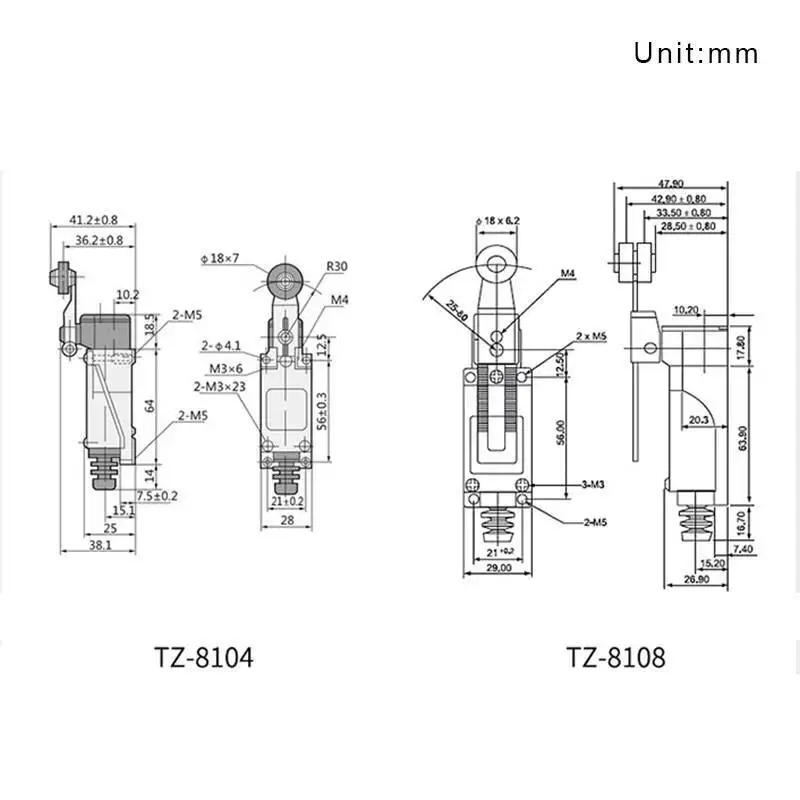 Wyłącznik krańcowy TZ-8108 5A 250VAC obrotowy chwilowy z resetem, regulowany, z rolkową dźwignią, wodoodporny, styki mosiężne TZ-8104