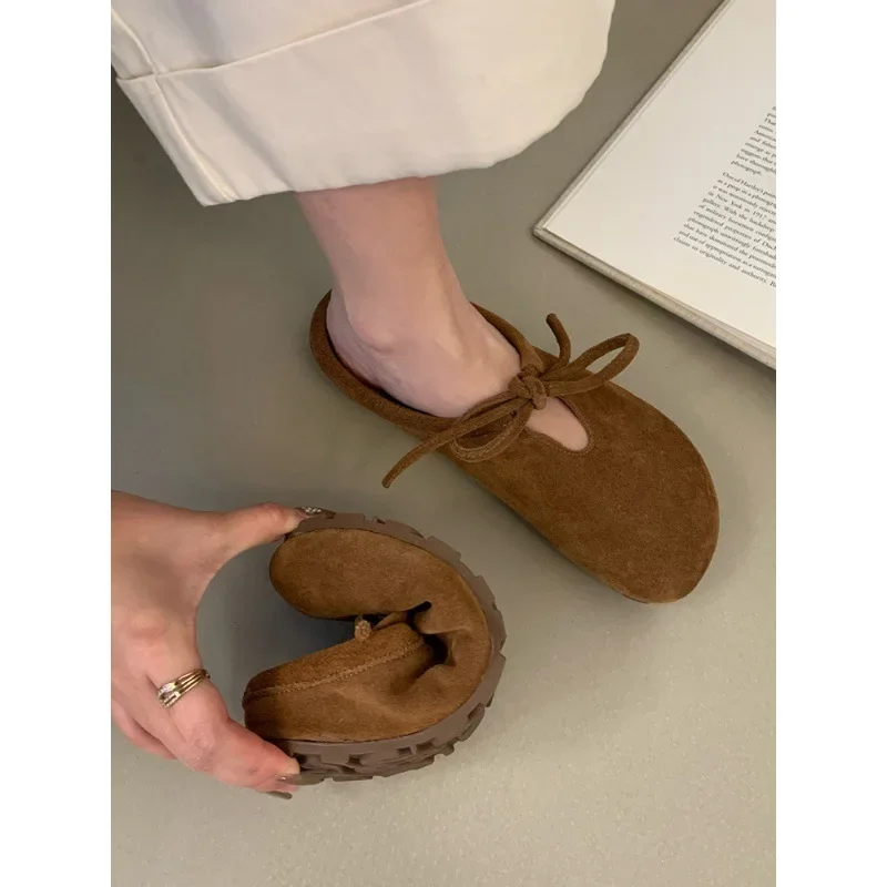 Autumn New Baotou Slippers Women Fashion Round Head Deep Mouth Butterfly Knot Inside High and Low Upper Shoes