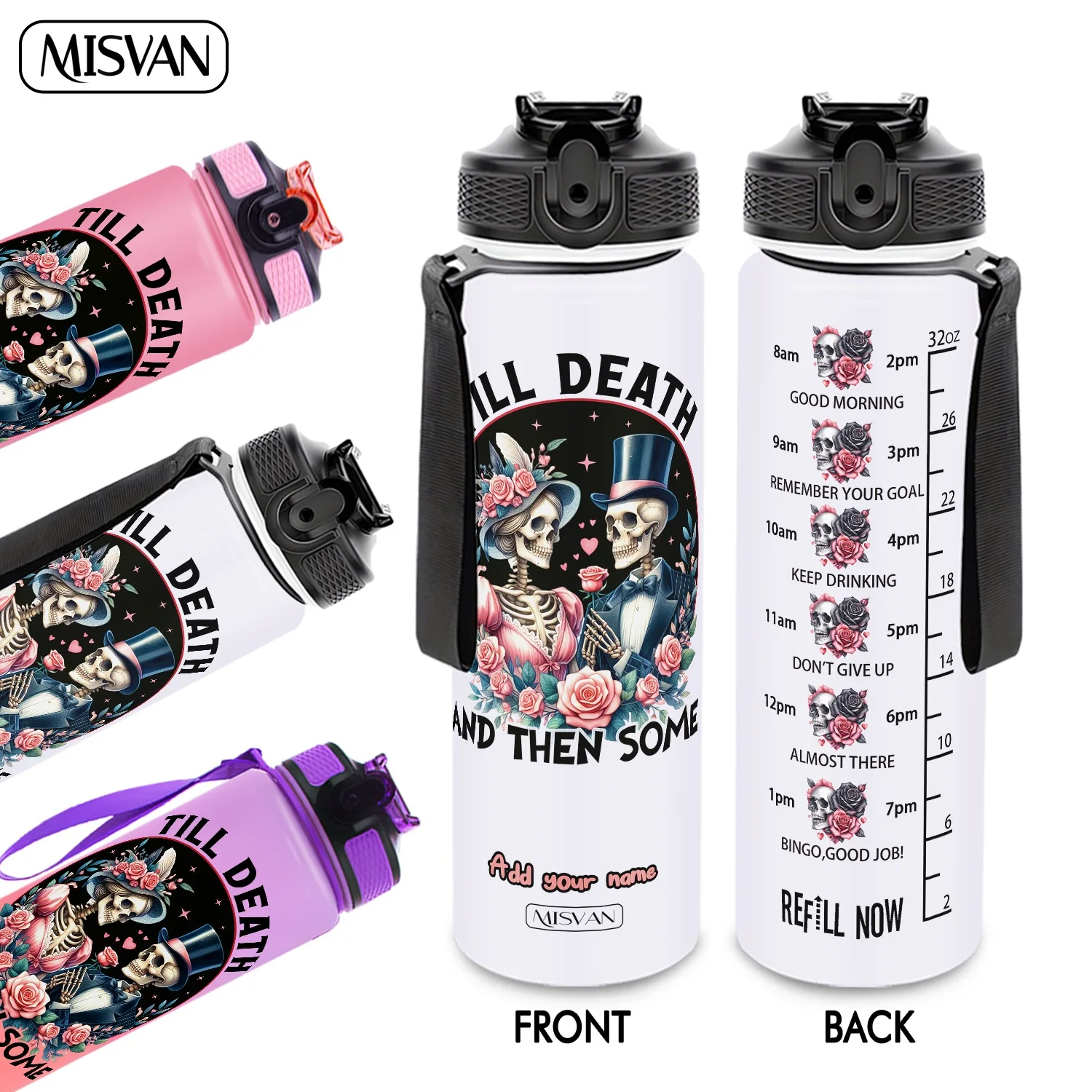 

1PC, Skeleton Couple With Roses Pattern ,32oz Gradient Water Bottle-Leak-Proof,HD Non-Peeling Pattern,Perfect for Sports,Fitness