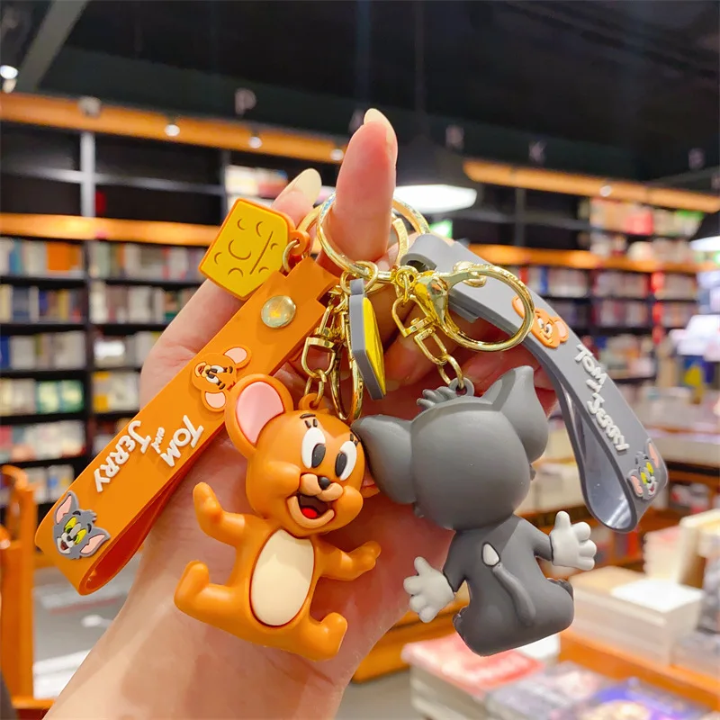 Tom and Jerry Keychain Kawaii Action Figures Anime Keyring Doll Backpack Pendant Car Key Ring Accessories Charm Wholesale Toy