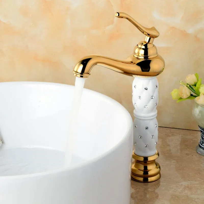 Tuqiu Basin Faucet Gold and White Bathroom Faucet Brass Sink Faucet Bathroom Basin Faucet Mixer Tap Hot and Cold Sink faucet