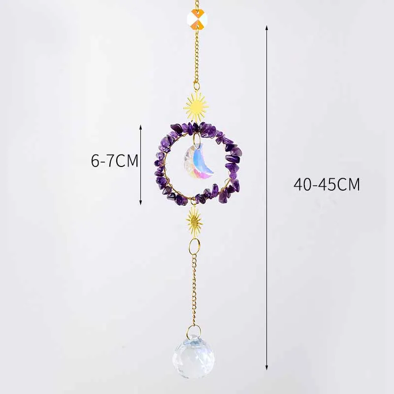 Round Natural Chips Quartz Stones Sun Catcher Decor Healing Crystals Rainbow Maker Wind Chimes Outdoor Garden Hanging Decoration