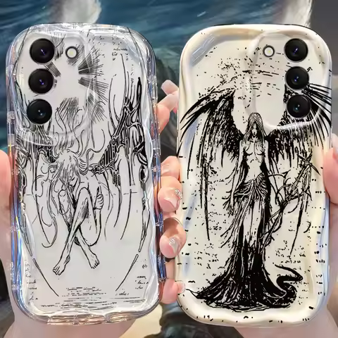 Retro Punk Angel Case for Samsung Galaxy S24 S23 S22 S21 Ultra Plus S20 FE A73 A72 A71 A55 A54 5G A53 A52 A51 4G A50S A50 Cover