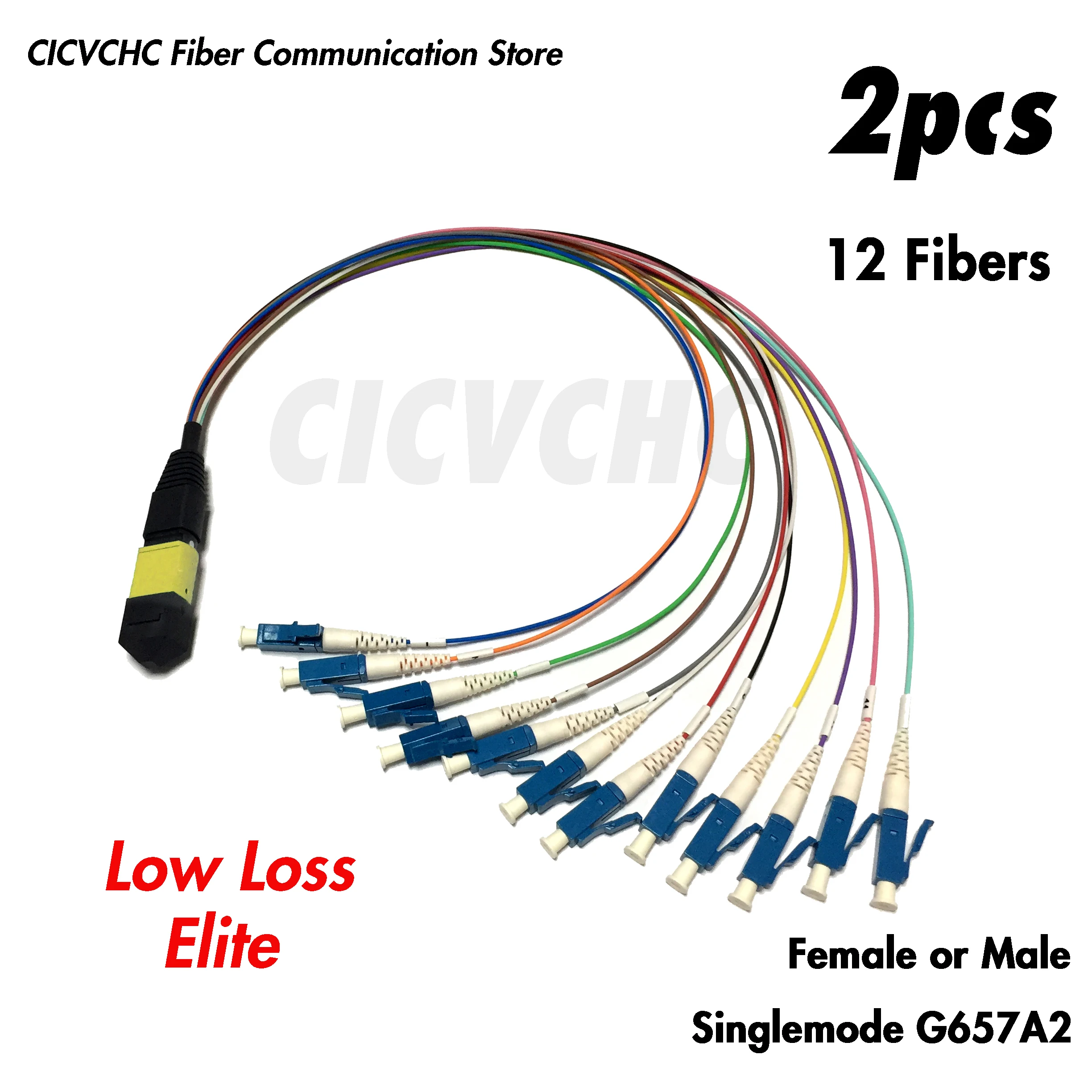 

2pcs 12Fibers MPO/APC - LC/UPC-Harness cable-SM-0.35m 0.9mm colored tube-Elite/Low Loss-Male/Female