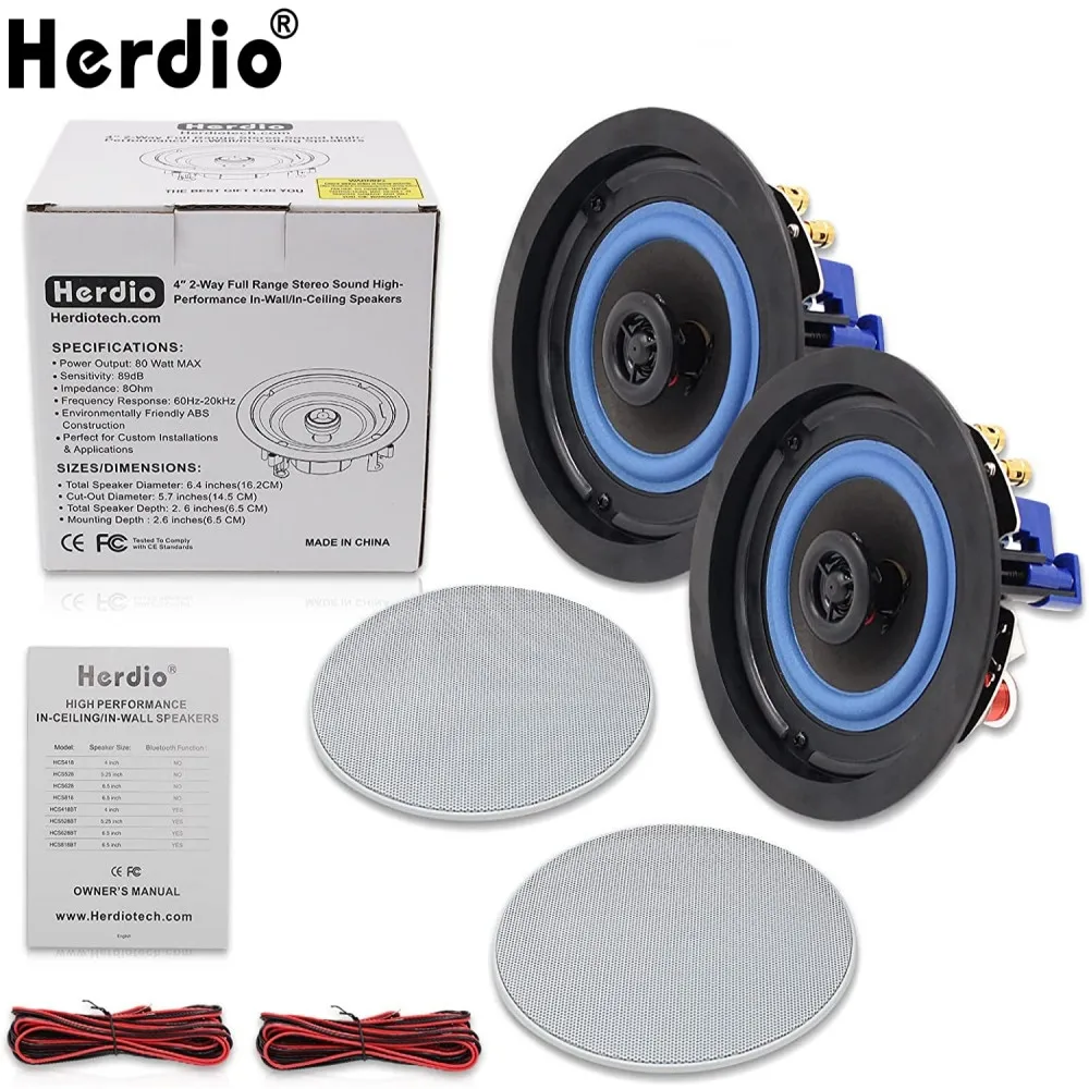 

Herdio 160 Watt 4 Inches 2 Way Flush Mount In Ceiling In Wall Passive Speakers Great For Bathroom kitchen Office Living Room