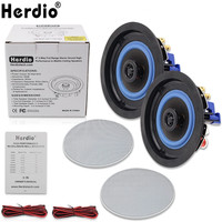 Herdio 2PCS 160 Watt 4'' 2 Way Flush Mount In Ceiling In Wall Passive Speakers Great For Bathroom kitchen Office Living Room