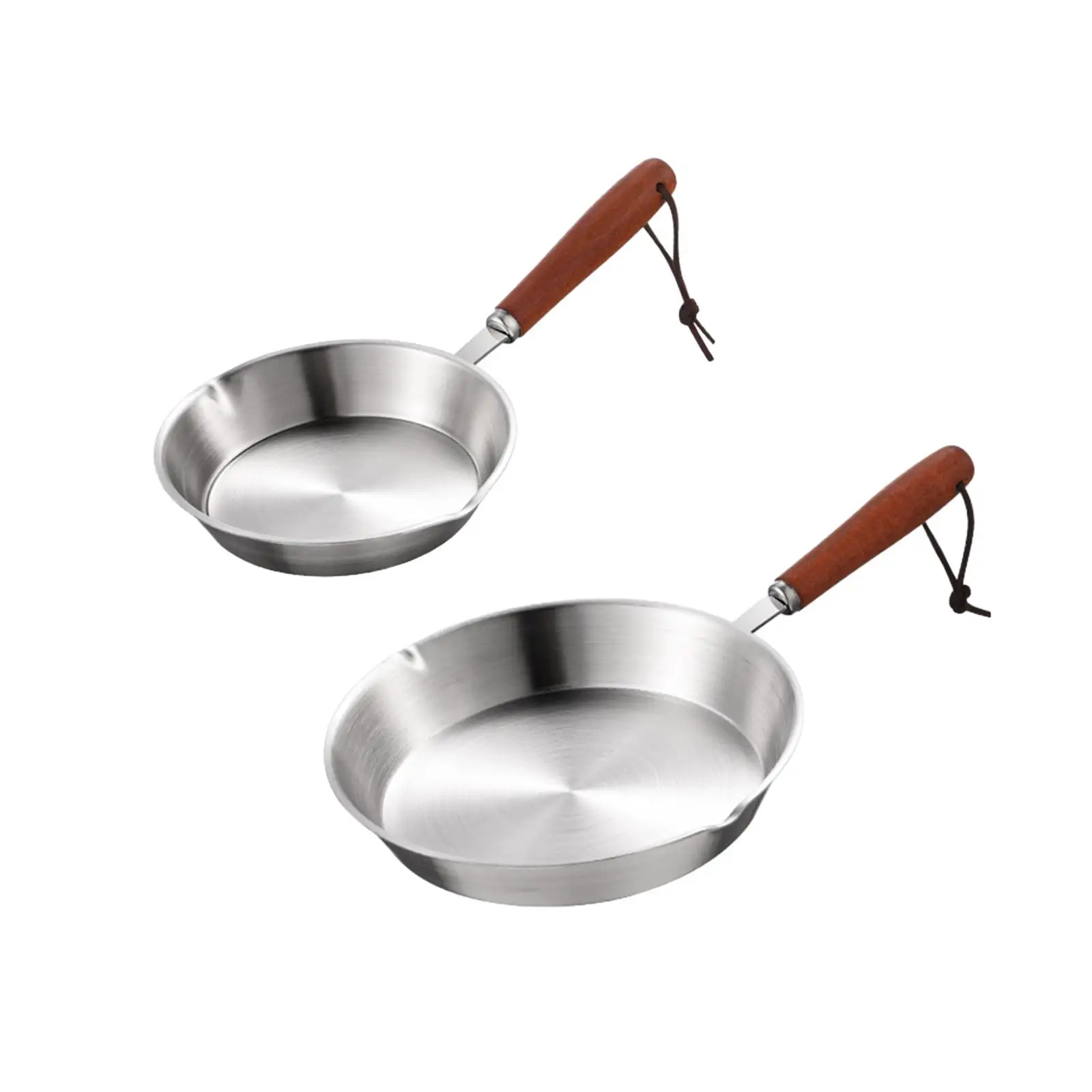 Sartén de cocina de acero inoxidable para cocinar huevos, sándwich, utensilios de cocina, mango de madera, calentador de mantequilla, sartén para asar carne para el hogar, RVs