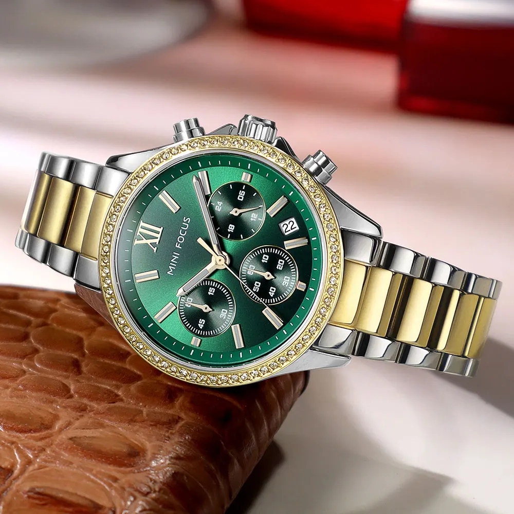 

MINI FOCUS Женские модные многофункциональные кварцевые часы - водонепроницаемые светящиеся часы из нержавеющей стали с датой для женщин