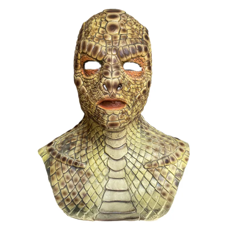 Rettile Snake Skin Mask with necklace Devil Demon Ghost Monster Full Head Latex Cosplay Mask puntelli adulto taglia unica